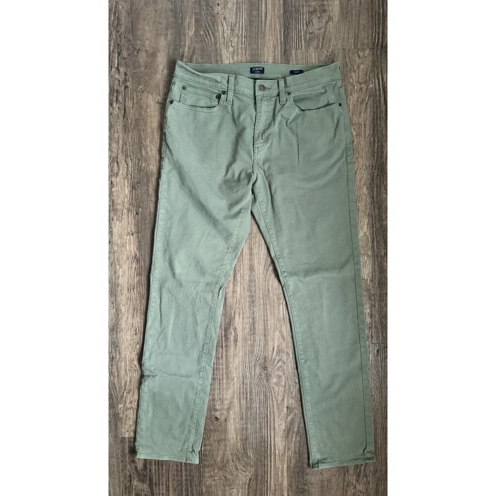 J. Crew Jeans Men's 33x34 Green Slim Fit Flex Straight Leg Garment Dye Classic